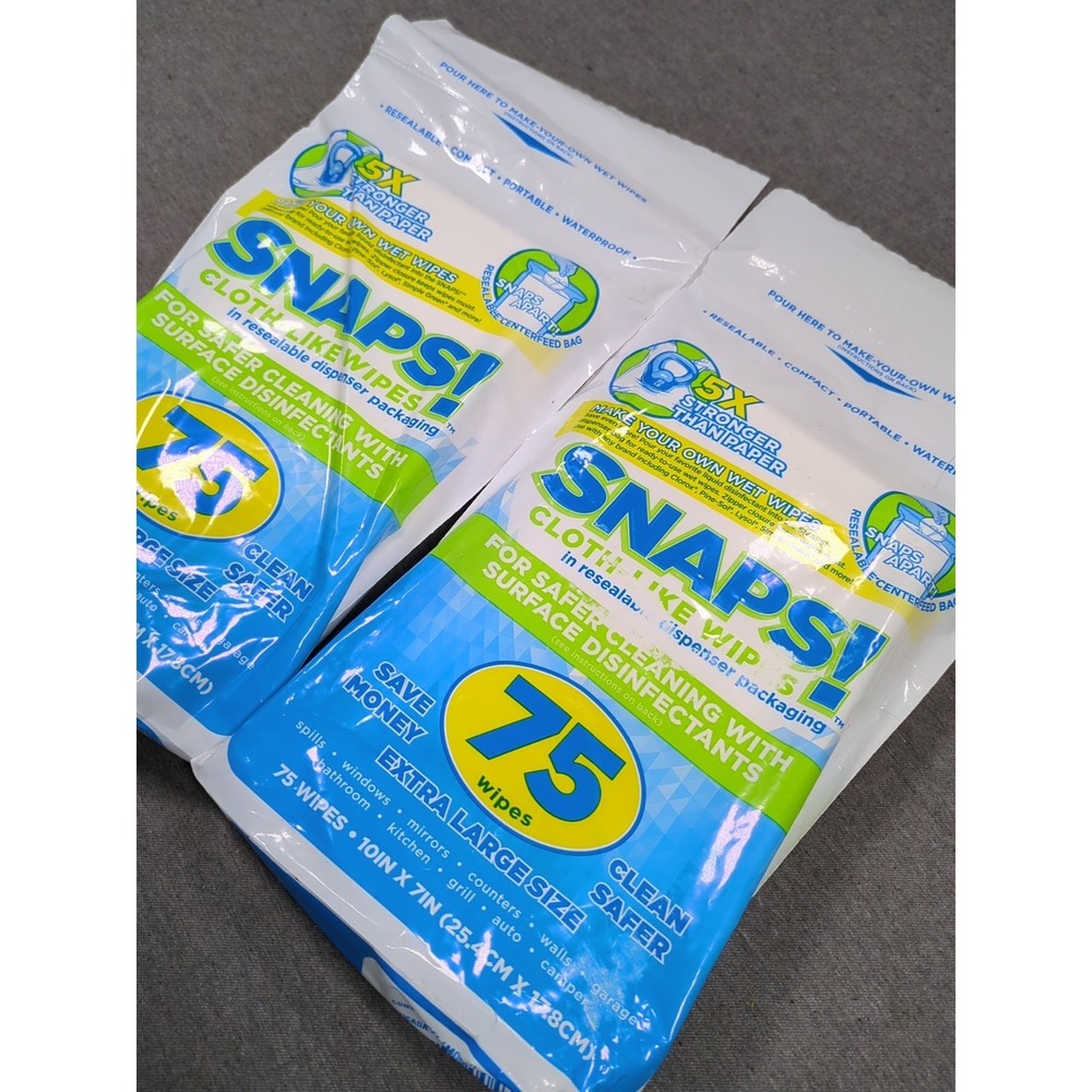 Snaps Cloth Like Cleaning Wipes 2 Packs 75 Ea‎ 150 Total Resealable Packaging